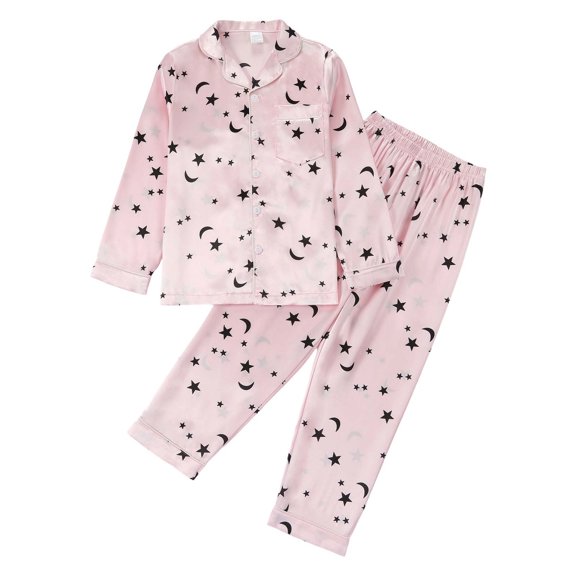 Tisuna Kids Girls Fall Pajamas Set Soft Long Sleeve Lapel Collar Star Print Tops And Pants Sleepwear Children'S 2 Pieces Loungewear Clothes Set Size 11-12 Years