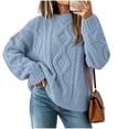 thumbnail image 2 of Tusihei Women Oversized Cable Knit Sweater Long Sleeve Chunky Pullover Tops Casual Fall Winter Cozy Knitwear Loose Fit Sweaters for Women, Light Blue L, 2 of 5