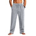 thumbnail image 2 of Men's Straight Leg Waffle Pants,Elastic Drawstring Waist Loose Fit Casual Trousers, Lightweight Breathable Textured Daily Streetwear Clothes with Pockets Light Gray L, 2 of 6