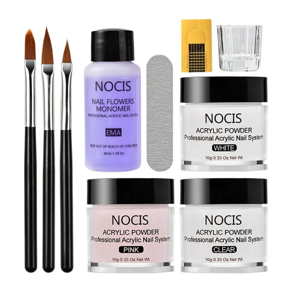 Acrylic Nail Starter Kit Clear Pink Nude Acrylic Powder & Liquid, Brush, Files, Forms, Press On Nails, Home Practice Set