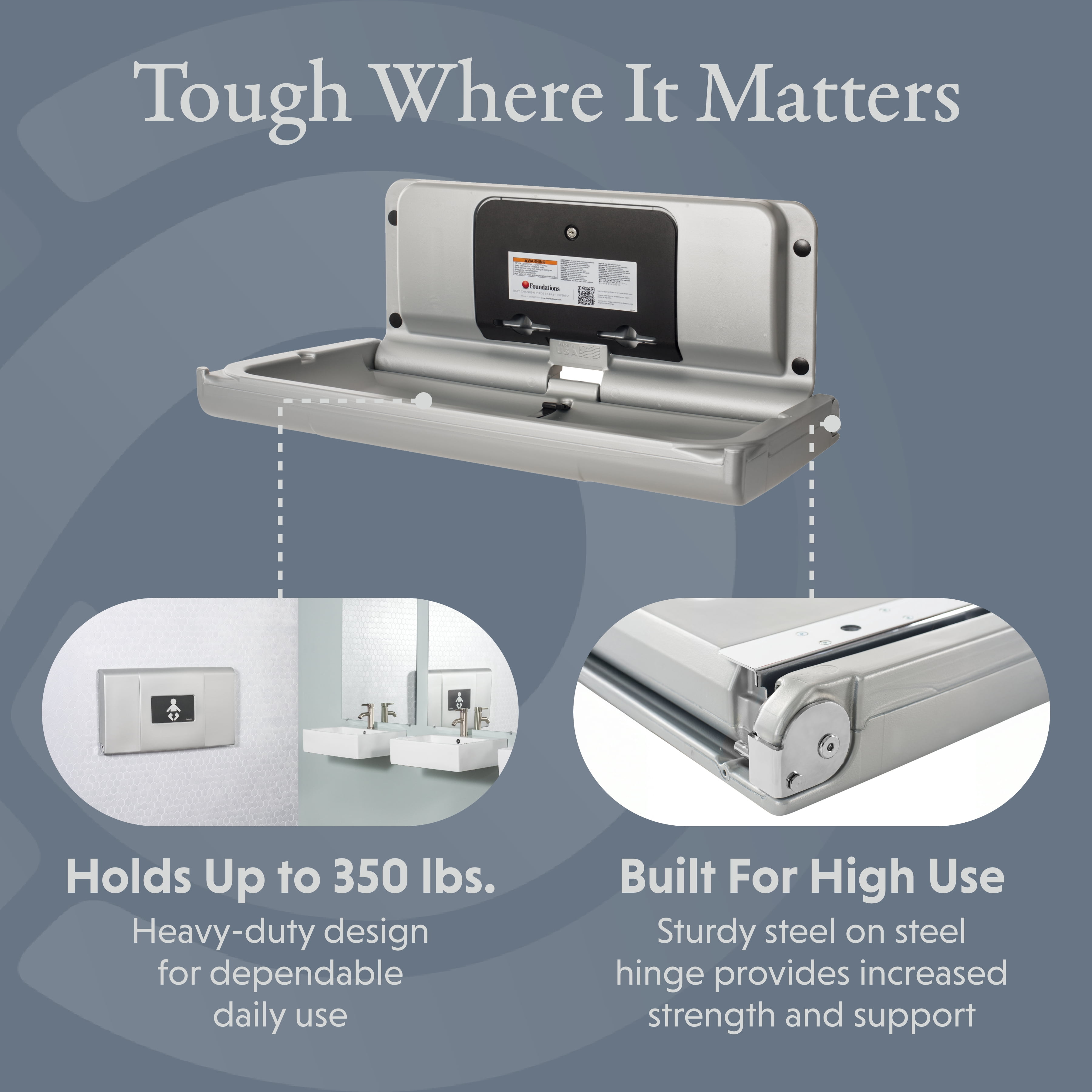 Foundations Ultra Horizontal Baby Changing Station, EZ Mount Backer Plate Included,Silver (200-EH-04)