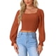 thumbnail image 1 of Blusa de manga larga Crop Inspire Chic para mujer, blusas casuales con cuello cuadrado y volantes, color caramelo, talla L, 1 of 6