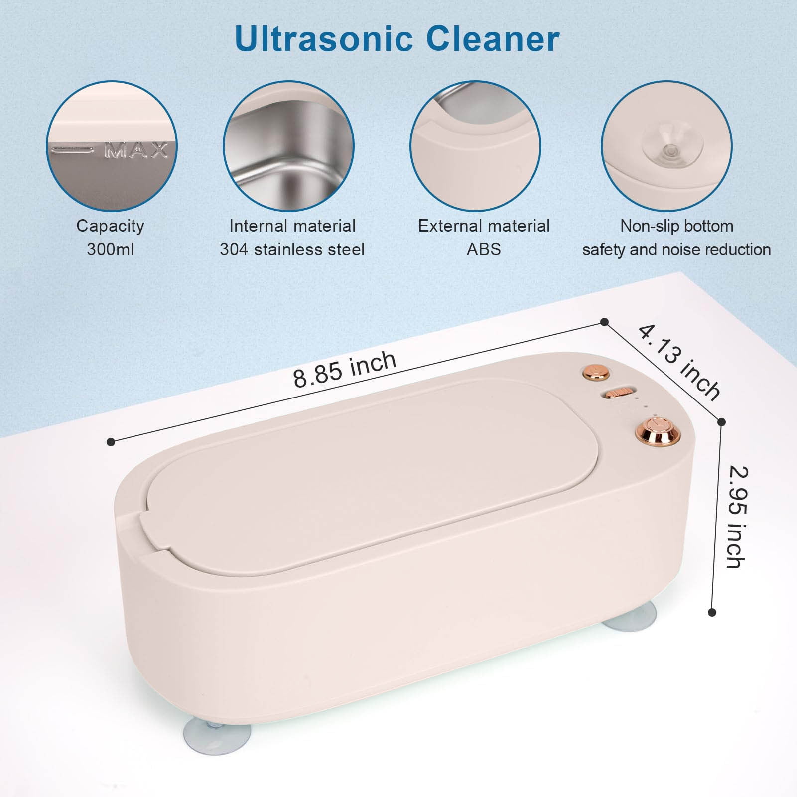 Portable Jewelry Cleaner, Ultrasonic Jewelry Cleaning Machine for Glasses, Braces, Watches, Dentures, Razors, Household Ultrasonic Cleaner, Quiet 3-Mode System, Deep Crevice Cleaning, 1 Unit Included