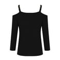 thumbnail image 6 of hxobax Womens Tops 3/4 Sleeve Cold Shoulder Tshirts Sexy V Neck T-Shirt Solid Color Basic Tees Tunic, 6 of 8