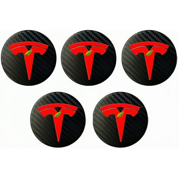 CoolKo Center Cap Wheel Rim Logo T Emblem Decals Stickers 5 Pieces Compatible with Tesla Model X S 3 Y