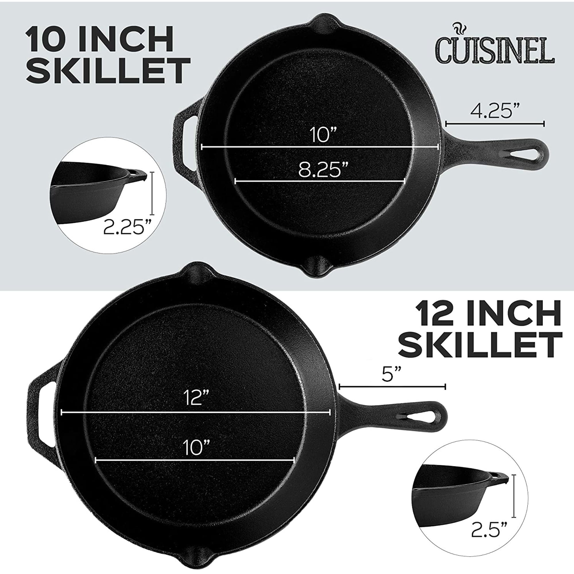 Pre-Seasoned Cast Iron Skillet 4-Piece Set (6, 8 10 and 12) with Glass  Lids