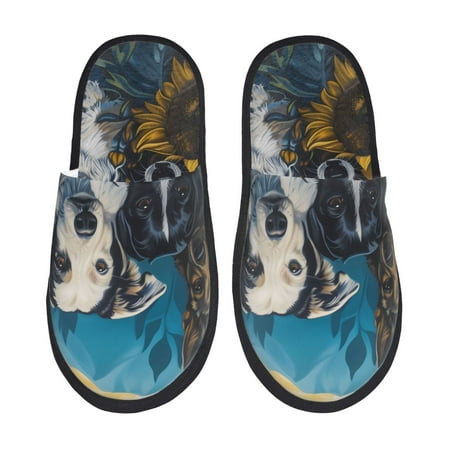 Balery Sunset Sunflower Dog Slient Indoor Furry Fleece Comfort House Shoes Soft Non-Slip Home Shoes Cotton slippers House Slippers-- Medium