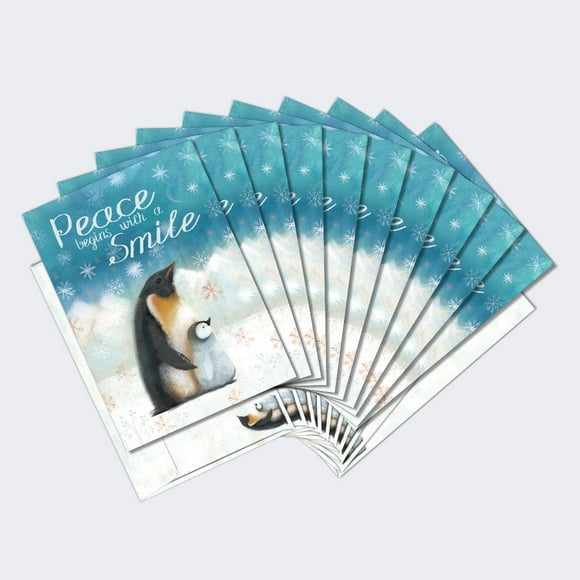 Tree-Free Greetings Christmas 12 Pack with Matching Envelopes, Eco Friendly, Made in USA, 100% Recycled Paper, 5"x7", Peaceful Penguins (HP60644)
