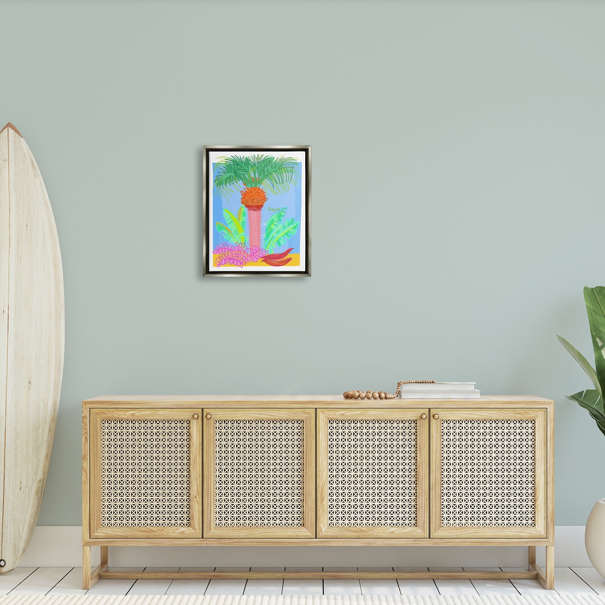 Stupell Industries Tropical Palm Tree Botanicals Summer Beach Day Graphic Art Luster Gray Floating Framed Canvas Print Wall Art, Design by unknown