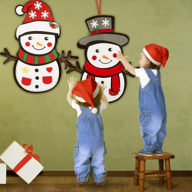 Alvinlite DIY Felt Christmas Snowman Game, Detachable Ornaments Xmas Wall  Hanging Decor for Kids(Blue)