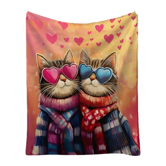 DefiDgd Valentine's Day Blanket Soft Plush Warm Blanket,Cute Dog Cat Heart Throw Blankets Decorative Blankets for Holiday Winter Bedding Couch Sofa Bed Home Decoration(B)