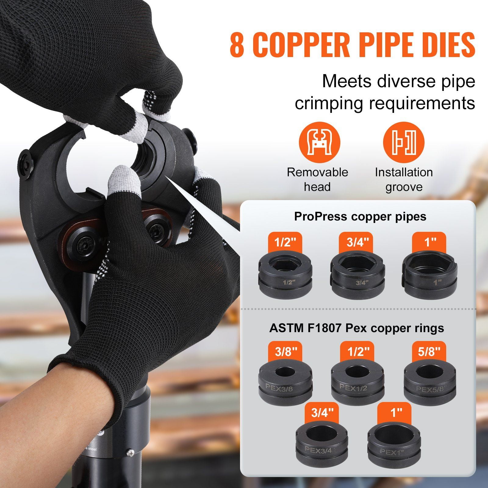 Hydraulic Pipe Crimping Tool Kit with Multi-Size Jaws for Copper & Pex Pipe