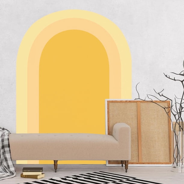 Calcomanía de pared con arco bohemio, decoración bohemia, arte geométrico, papel tapiz, pegatina extraíble para habitación infantil, puerta, cabecero, Amarillo