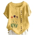 thumbnail image 3 of Fall Clothes for Women 2026 Linen Classic Teacher Outfit Stretchy Blouses Dressy Casual Vacation Clothes, Yellow,L, 3 of 5