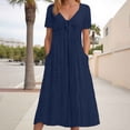 thumbnail image 2 of Vestido largo liso con cuello en V y volantes de encaje para mujer - Poliéster elástico, elegante/casual, lavable a máquina, para la noche/cócteles, 2 of 7
