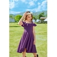 thumbnail image 3 of Oudiya Girls Off Shoulder Dress Flutter Sleeve Summer Midi Swing Dress with Pockets Formal Dress Purple 4-13Y, 3 of 6