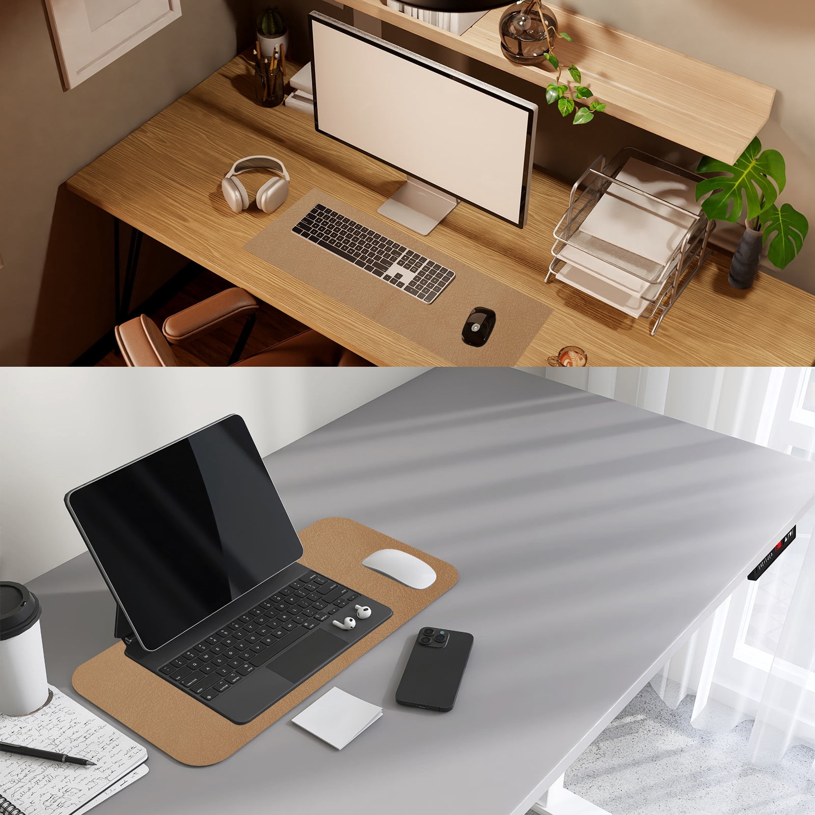 Uxcell 35.4" x 17.7" Leather Desk Pad Protector, 1Pcs Large Dual-Sided Desk Mat Waterproof Leather Mouse Pad for Laptop Computer Writing Desk Table Gaming Home, Light Gray/Sky Blue