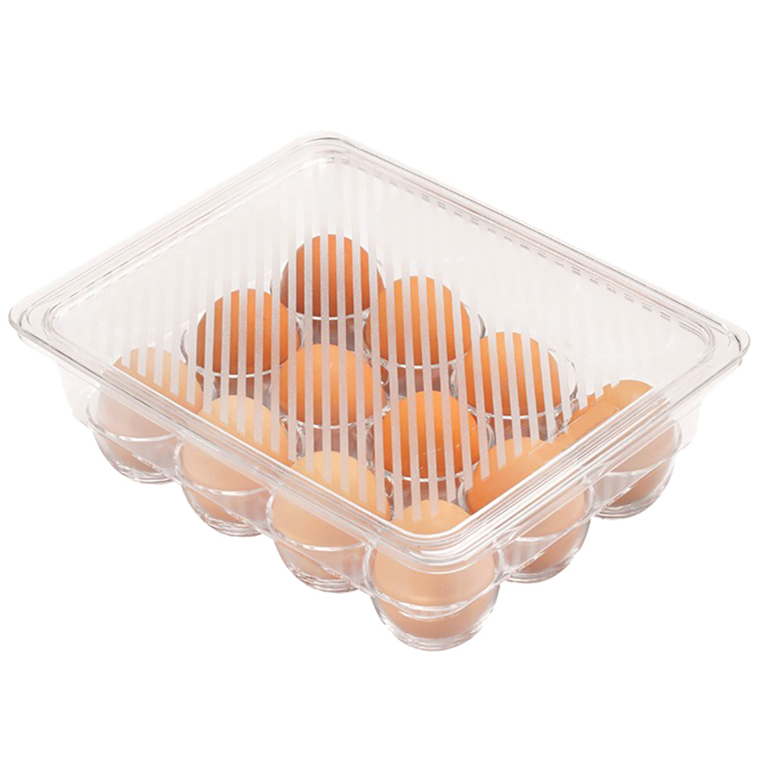 Premius Stackable 12 Egg Holder Bin With Lid, Clear, 14.5x4.5x3 Inches