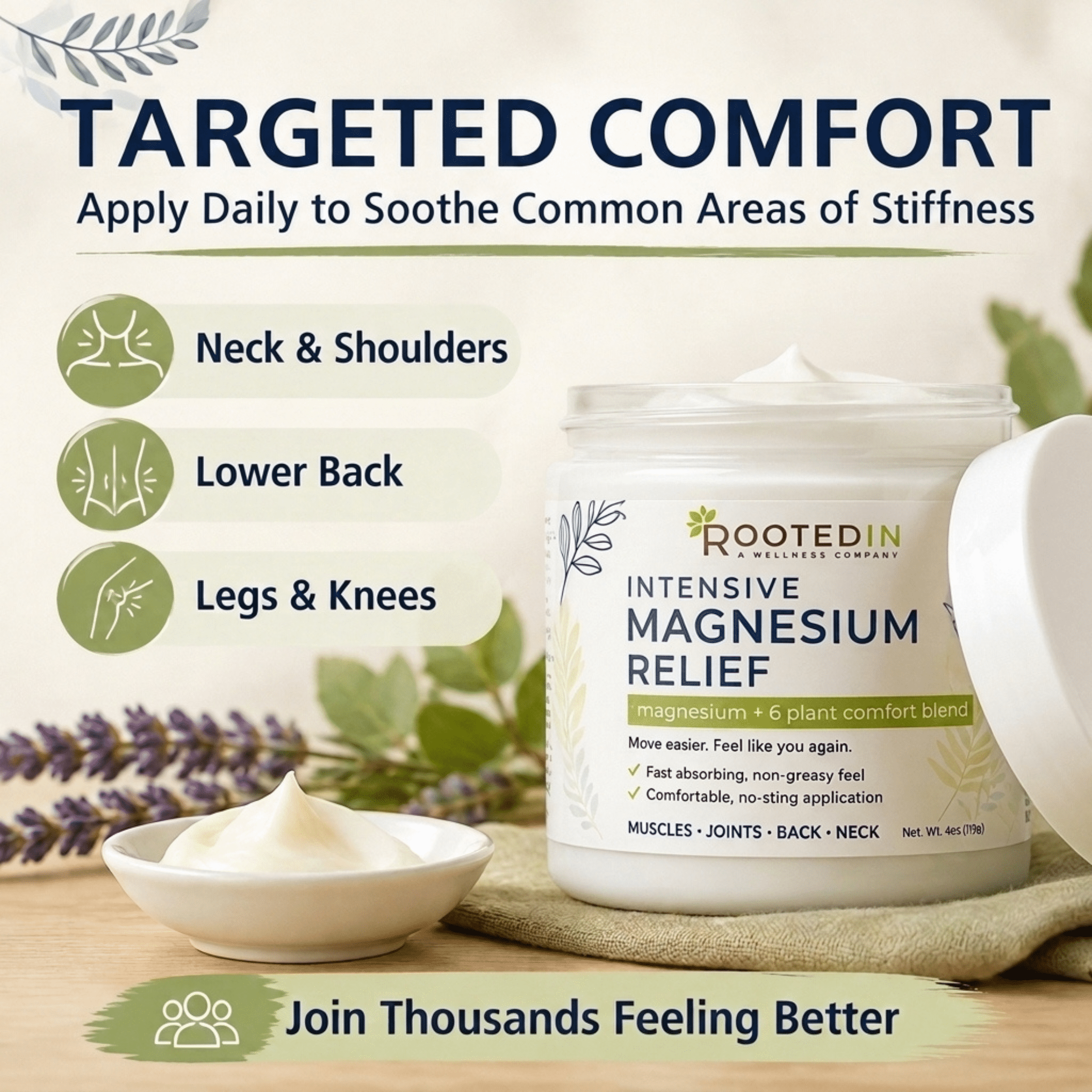 (2 pack) Rooted In Intensive Magnesium Relief Cream for Muscles and Joints, 4 oz