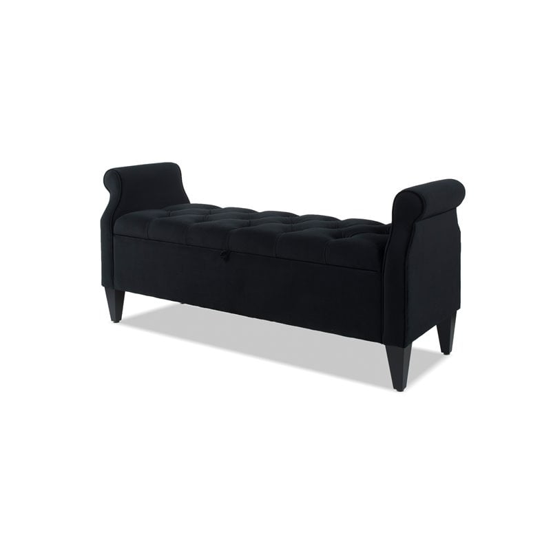 Jacqueline Tufted Roll Arm Storage Bench Black