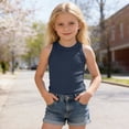 thumbnail image 2 of Tisuna Child Girls Summer Vest Tops Solid Color Sleeveless Crew Neck T Shirts Lightweight Stretchy Little Girls Holiday School Daily Wear Size 2-3 Years Navy, 2 of 4