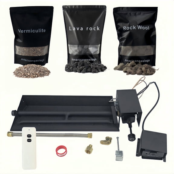 Americangaslogs 15–28 inch Vented Gas Logs Set with iron Burner Pan and Remote Control, Propane Natural Gas Fireplace Use (Motor Valve, 18 inch Two Pipe)