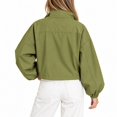 thumbnail image 4 of Women's Cropped Jackets Lightweight Windbreaker Mock Neck Jackets Snap Button Long Sleeve Casual Fall Winter Outerwear Coat,Green,M, 4 of 5