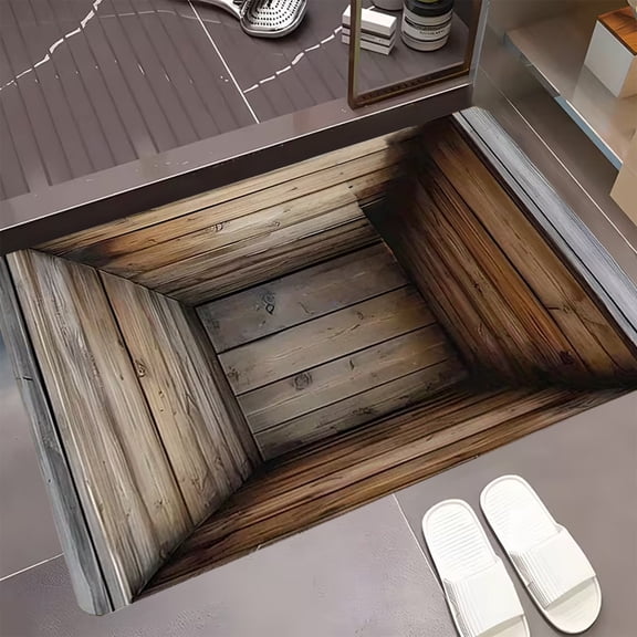Front Door Mat Indoor Outdoor Entrance All-Weather 3D Optical Visual Illusion Rug with Brick Bottomless Hole Ground Trap Design, Area Carpet for Living Room Playroom Floor