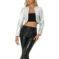 thumbnail image 1 of Chaquetas cortas de cuero PU Inspire Chic para mujer, chaqueta de manga larga de frente abierto, XS, plateada, 1 of 6