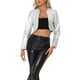 thumbnail image 1 of Chaquetas cortas de cuero PU Inspire Chic para mujer, chaqueta de manga larga de frente abierto, XS, plateada, 1 of 6