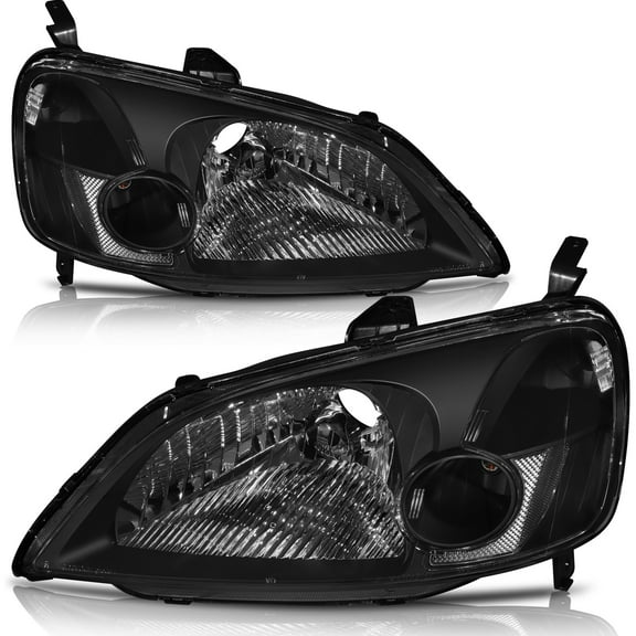 SCITOO Headlight Assembly Fit For 2001 2002 2003 Honda Civic Headlamp in Black Housing Clear Reflector Clear Lens