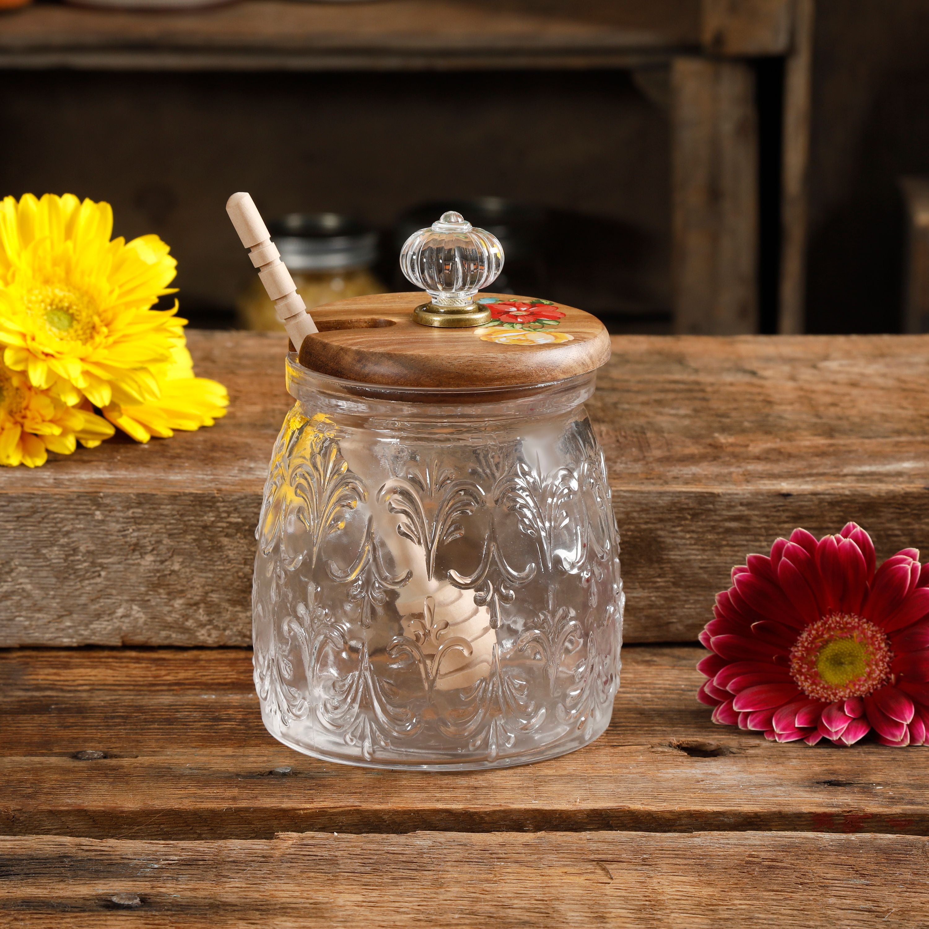 The Pioneer Woman Vintage Floral Honey Jar with Lid and