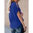 thumbnail image 4 of Uhndy Women's Blouses V Neck Short Sleeve Chiffon Shirts Front Draped Wrap Twist Tops Blue 3XL, 4 of 5