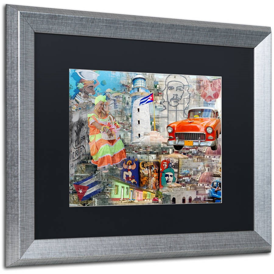 Trademark Fine Art "Red Taxi" Canvas Art by Alberto Lopez, Black Matte, Silver Frame