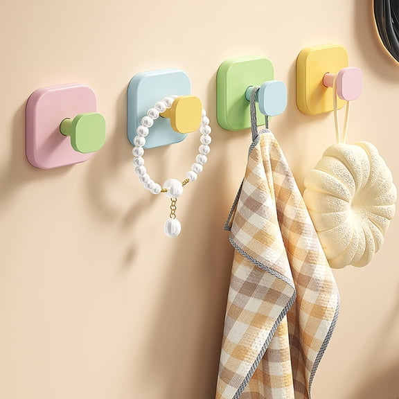 Konghyp 4Pcs Suction Cup Hook, Wall Mounted Bathroom Hook, Non-Perforated Storage Solution, Reusable Adhesive Hook, Perfect for Hanging Towels, Keys, Accessories, Durable Plastic Design