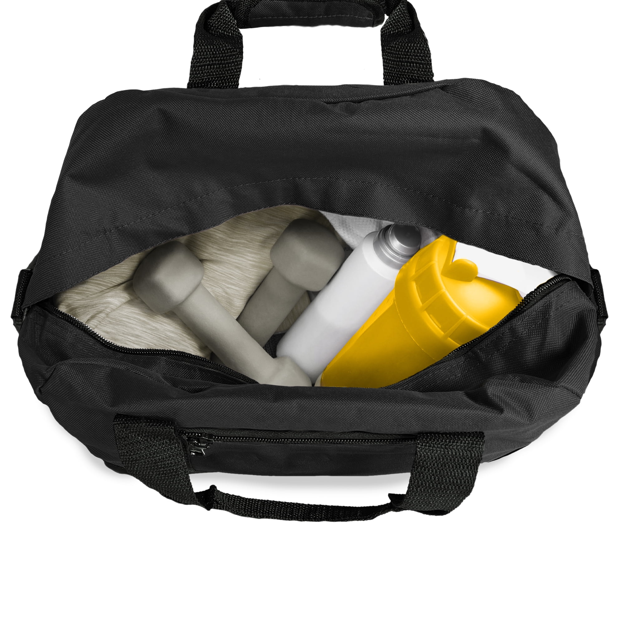 Crafted for convenience, this 14 bag features a shoulder strap with padding, as well as handles with a secure clasp closure for easy carrying. The front zipper compartment adds extra storage space for smaller items, making it perfect for storing essentials like keys, lotions, and more. Made from durable polyester, this bag is built to last and offers ample storage with its zippered main compartment, front pocket, top handle, side handles, and removable shoulder strap.