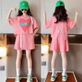 thumbnail image 2 of TAIAOJING Girls Summer Outfits Sets 2PCS Sets Casual Short Sleeve Tops And Shorts Printed Playwear Comfortable Clothes For Toddler Kids Teen Age 4 15 Lovely 14-15Y, 2 of 9