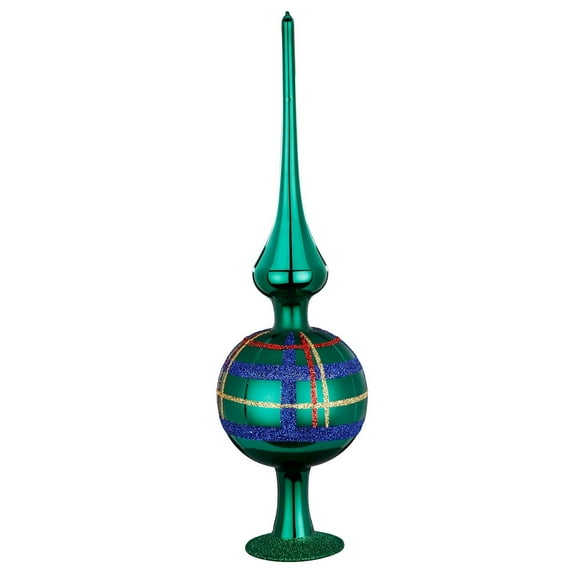 Inge Glas Squared Forest Green Shiny German Glass Finial Tree Topper 9.9 Inches