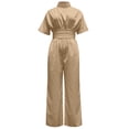 thumbnail image 5 of AJGRHE Women's Wide Leg Jumpsuits Summer Half Turtleneck Short Sleeve Wide Leg Jumpsuit Casual Solid Loose Long Pants Fashionable Piece Khaki S, 5 of 5