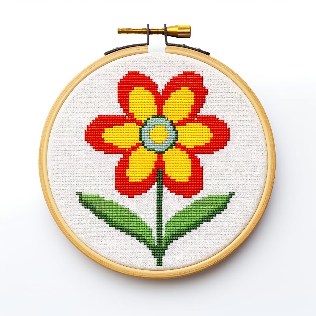 Cartoon Simple Little Flower DIY 11CT Stamped Cross Stitch Kits Easy for Beginners Children with Hoop Needlepoint Counted Embroidery Kits Art Craft Wall Decor 14x14inch(23)
