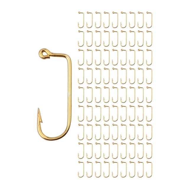Mosiee 100Pcs Golden Color 90 Degree For Crankhook Worm Lure Barbed Fishing Hooks