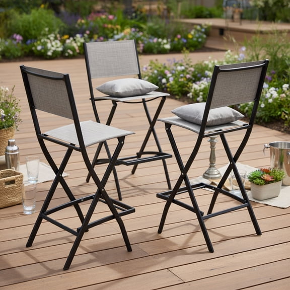 Topcobe Folding Bar Stools Set of 2 Backrest Humanized Footrest, Outdoor Patio Furniture for Balcony Garden Backyard-Coffee