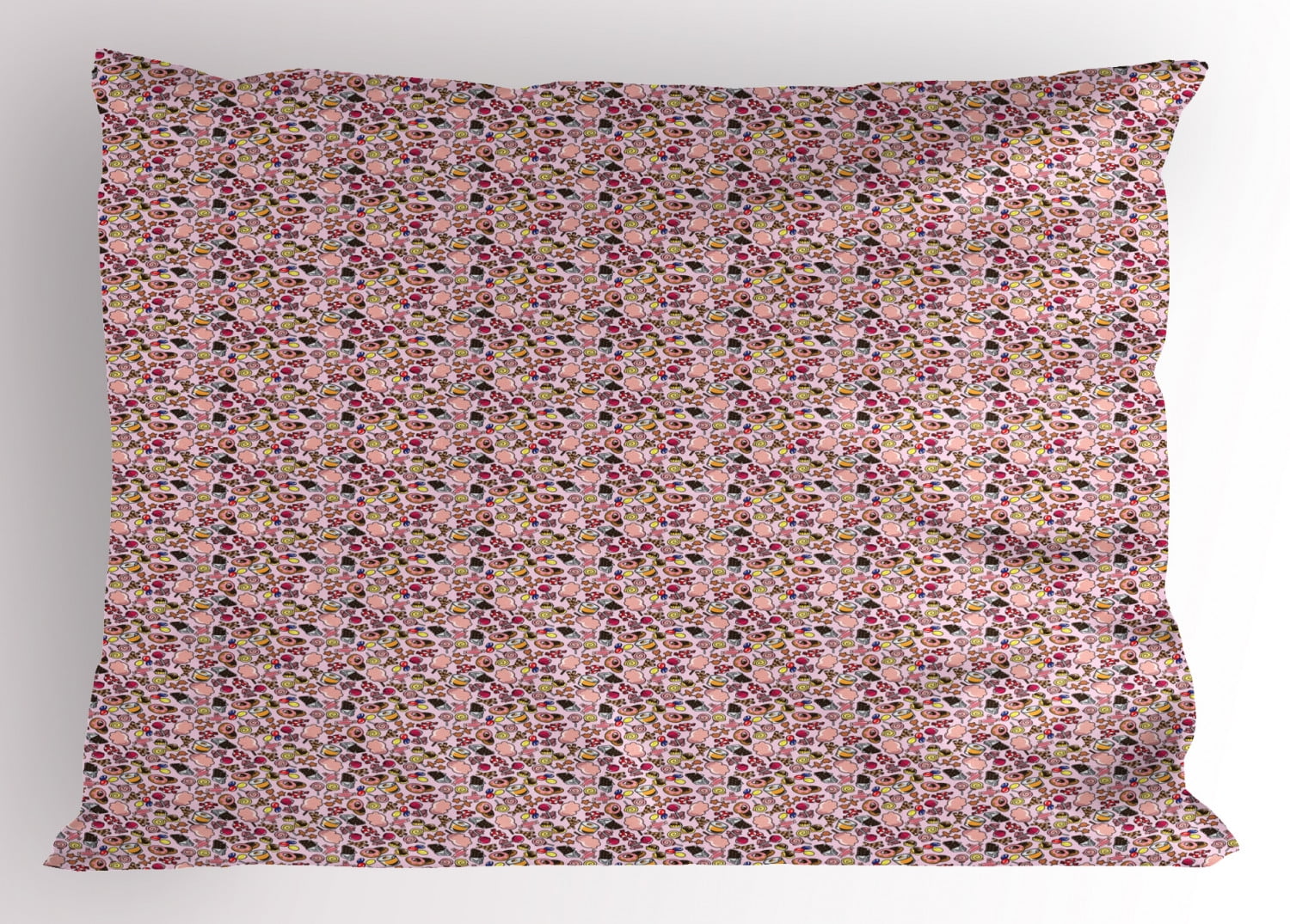 Cookie Pillow Sham, Cotton Candies Lollipops Donuts and Chocolate in Various Shapes and Sizes Sweet, Decorative Standard Queen Size Printed Pillowcase, 30' X 20', Multicolor, by Ambesonne
