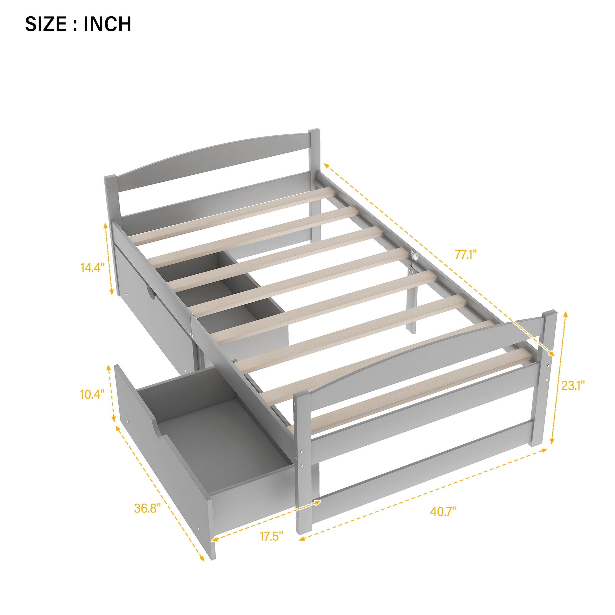 Euroco Twin Size Wooden Daybed with 2 Storage Drawers for Kids Bedroom, Gray