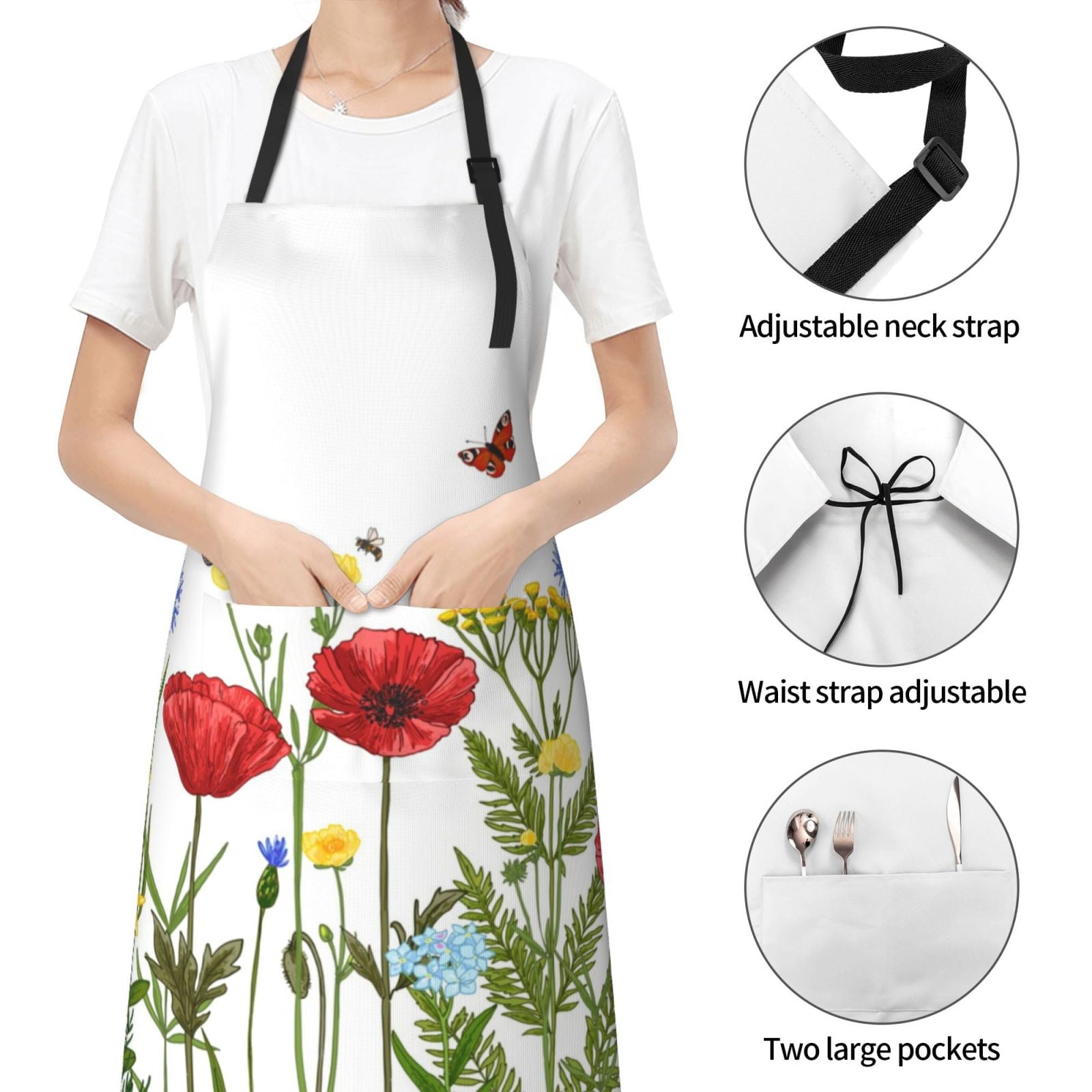 Kdxio Wild Herbs Apron with Pockets Adjustable Kitchen Aprons for Men Women Waterproof Aprons for Cooking,Drawing,Crafting, Baking Household Cleaning