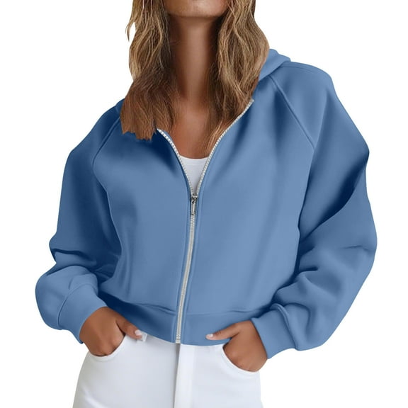 AGWOLF Womens Zip Up Hoodies Oversized Cropped Hooded Sweatshirts Jacket Preppy Long Sleeve Tops Fall Winter Clothes