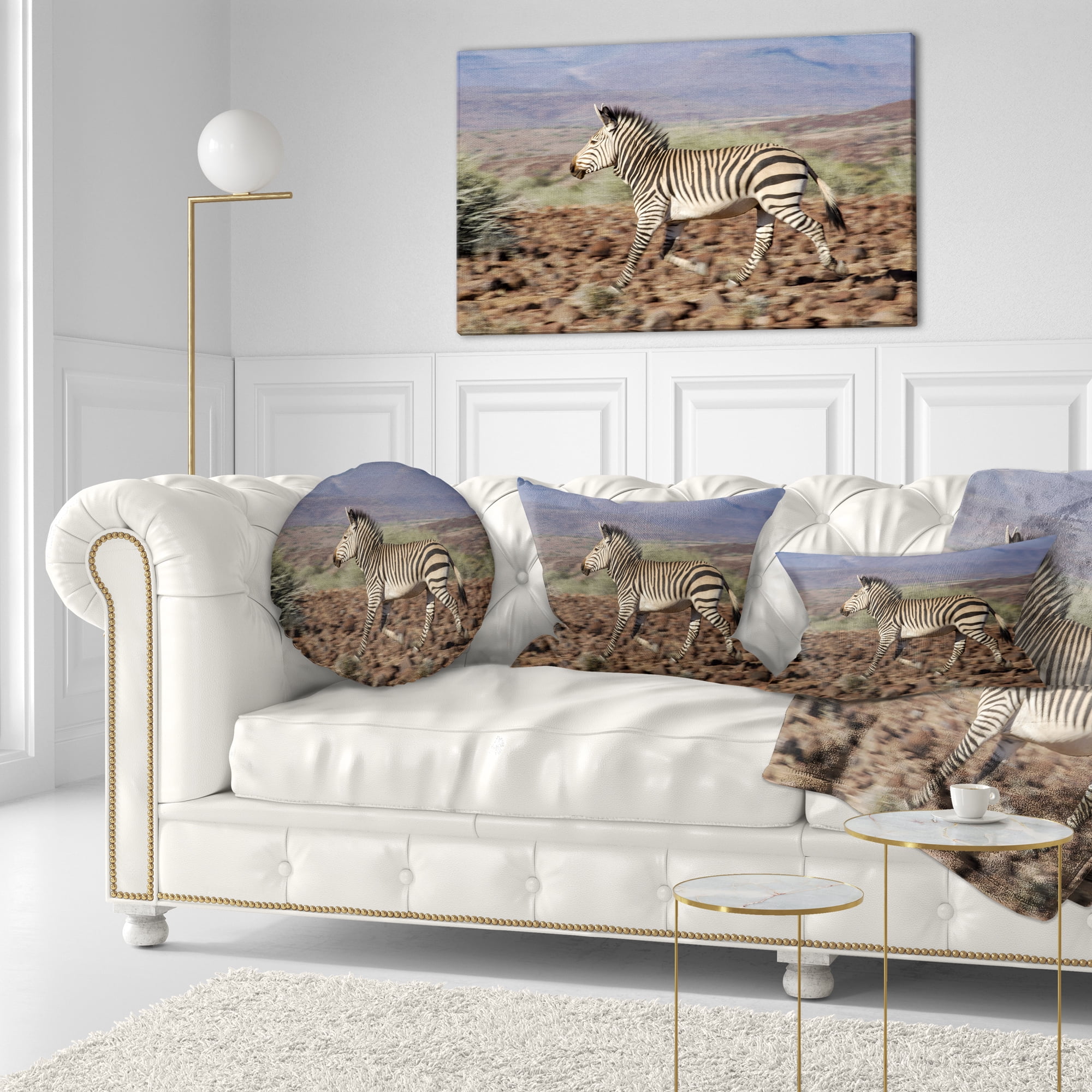 Designart Zebra in Damaraland - Landscape Photography Throw Pillow - 12x20