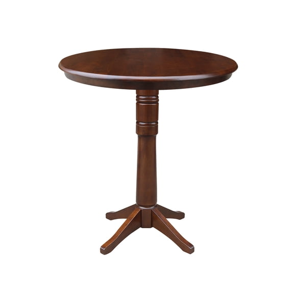 36'' Round Solid Wood Bar Height Pedestal Dining Table in Espresso by International Concepts