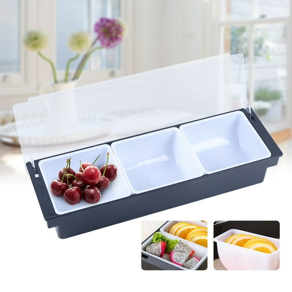 3 Grids Condiment Dispenser Fruit Caddy Food Box 3-Compartment Chilled Server for Bar