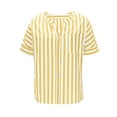 thumbnail image 5 of Htigea Women's V Neck T Shirts Linen Short Sleeve Pullover Striped Shirt Summer Casual Comfy Everyday Blouse Yellow M, 5 of 7